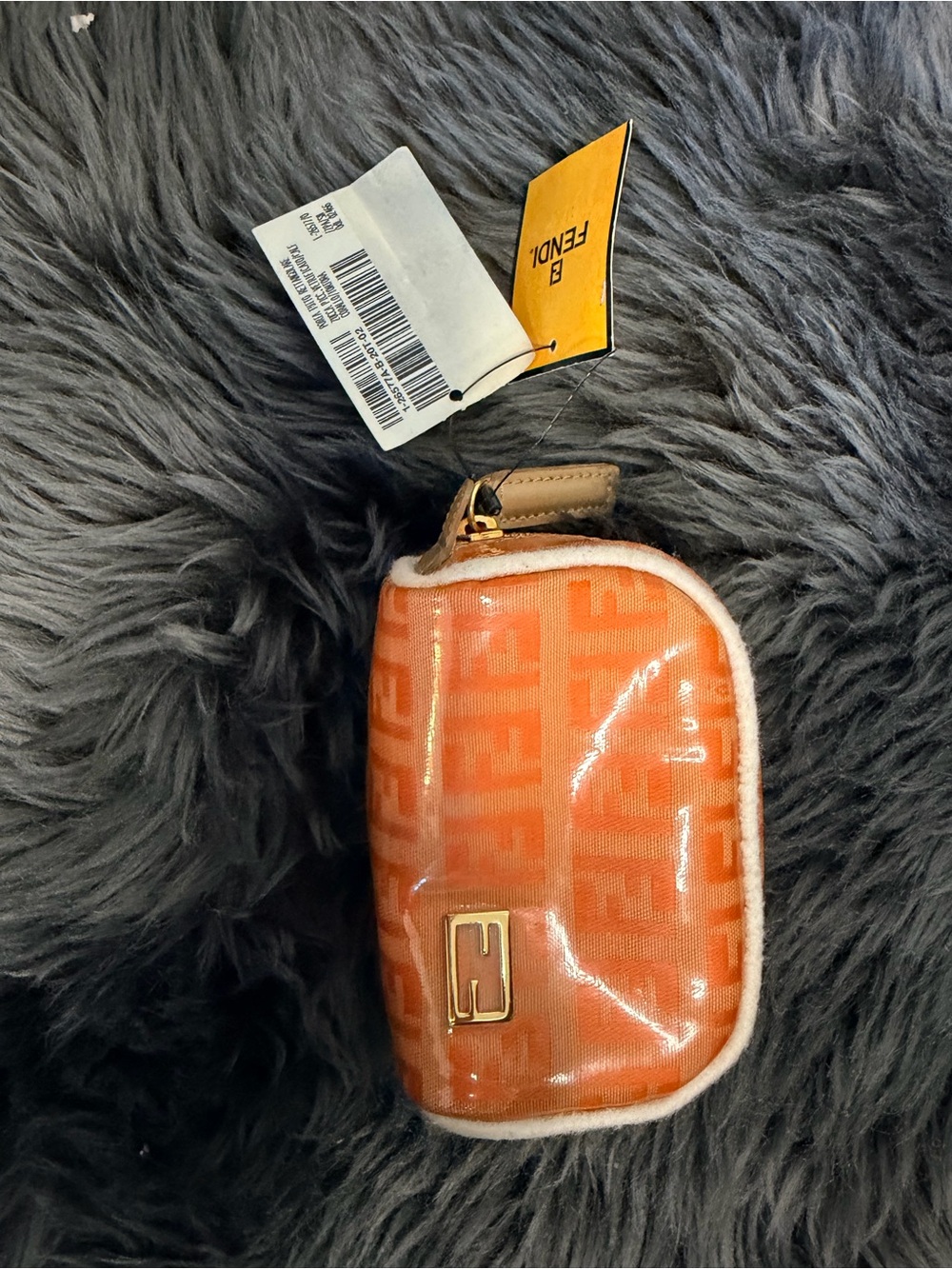 Fendi Coral FF Logo Coin Pouch with Gold-Tone Plaque